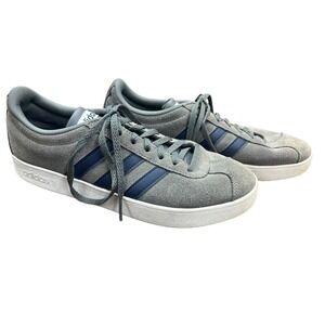 Adidas VL Court 2.0‎ Grey Suede Trainers Sports Shoes Navy Stripes Mens Size 8